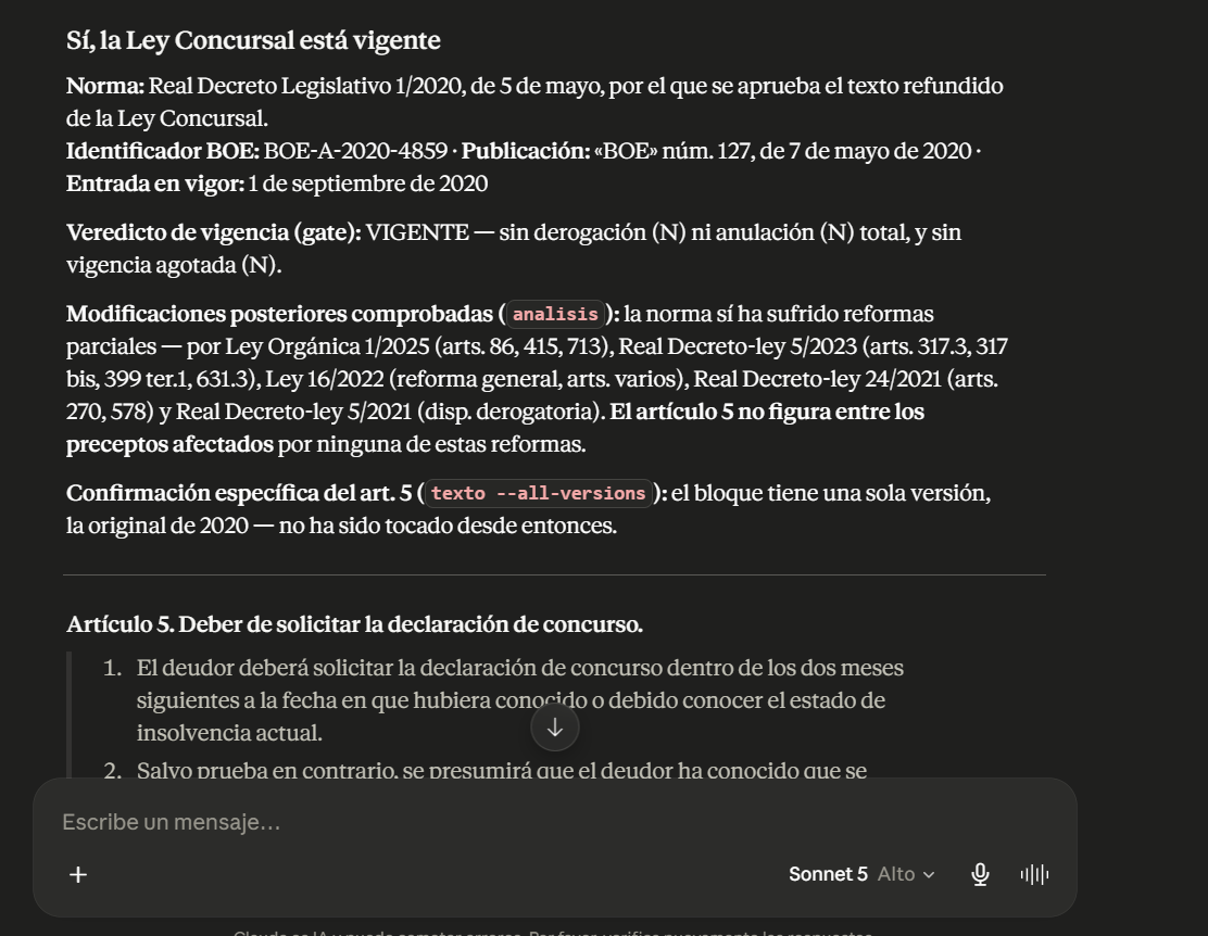 El veredicto de vigencia: norma vigente, reformas parciales comprobadas y artículo 5 no afectado
