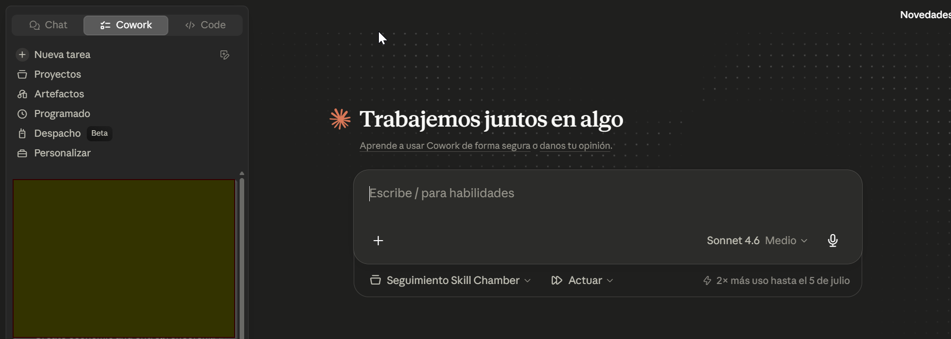 Pantalla principal de Cowork