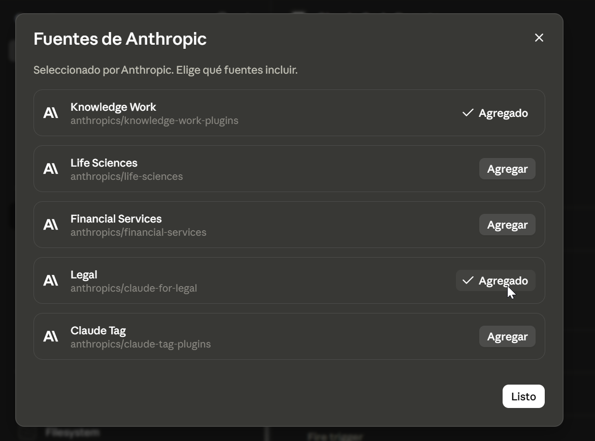Fuentes de Anthropic con Legal agregado