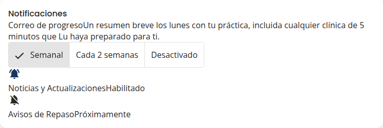 Preferencia de frecuencia del correo en el perfil